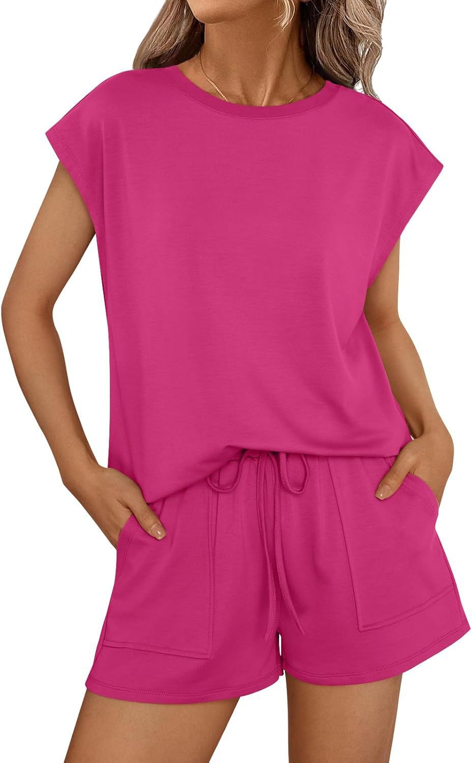 Short Sleeve Lounge Top and Shorts Set with Relaxed Fit