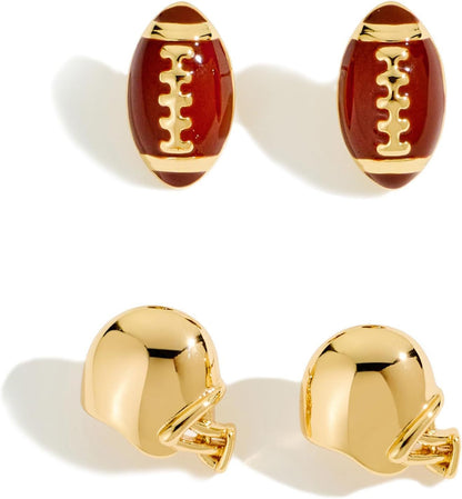 14K Gold Stud Earrings with Sporty Elements