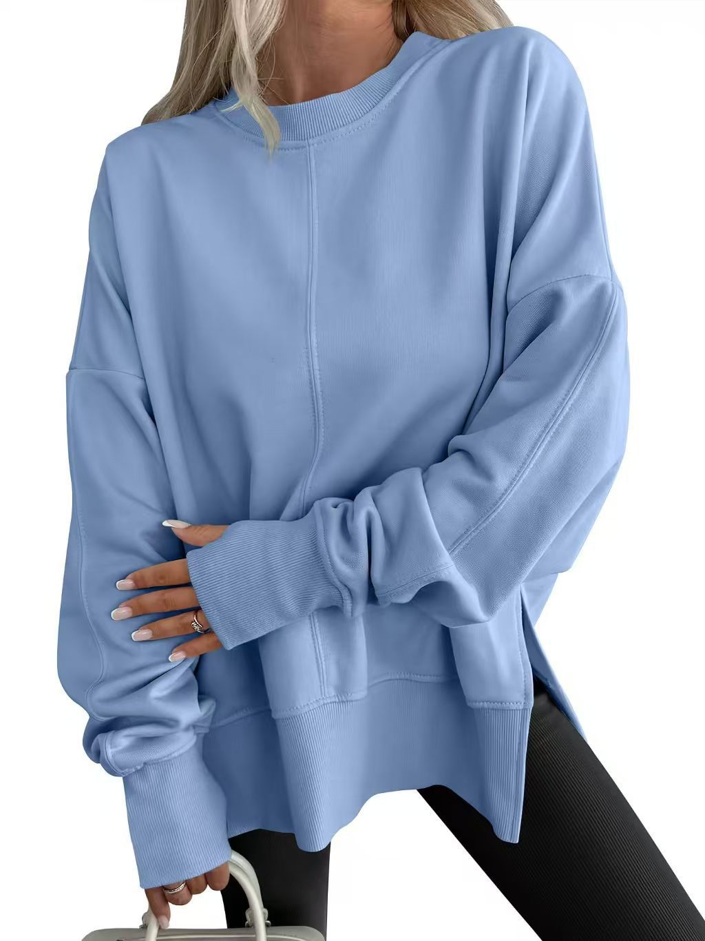 Side-slit Panelled Crew-neck Sweatshirt