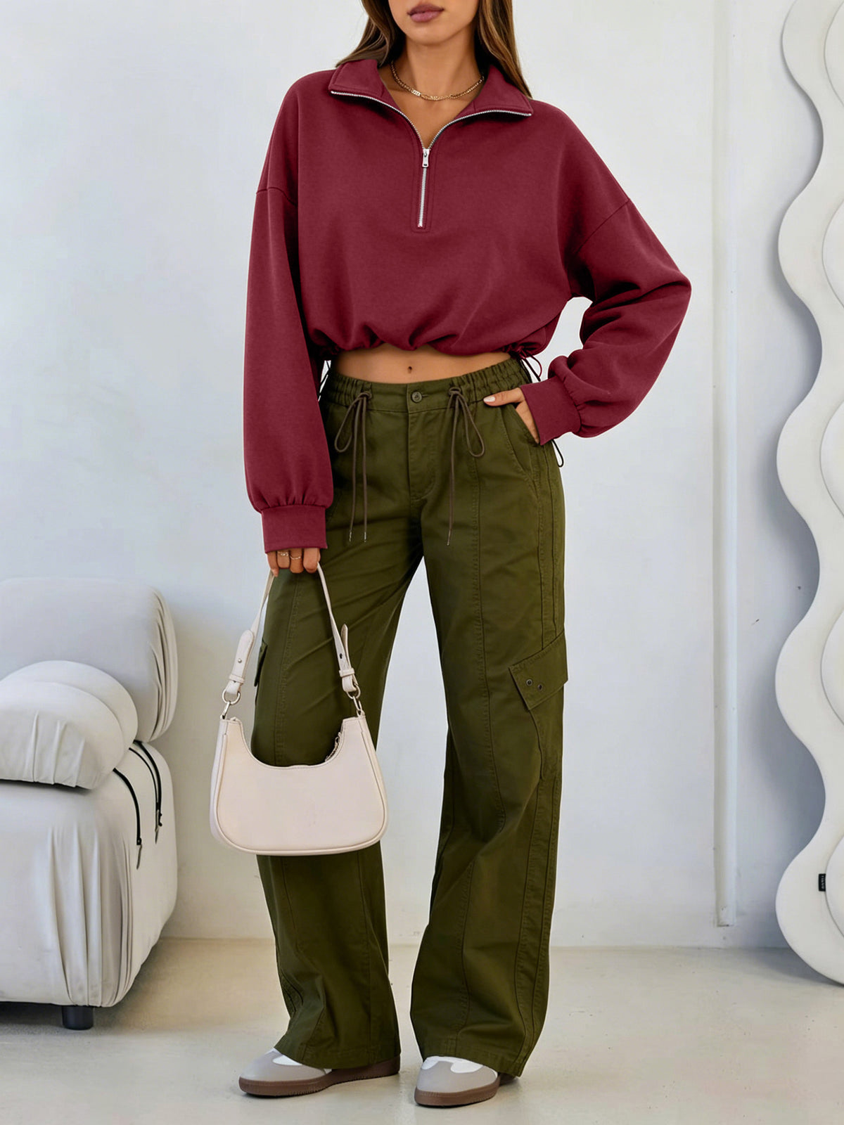 Women's Cropped Half-Zip Sweatshirt