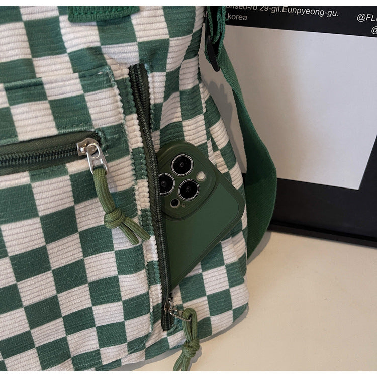 Checker Canvas Tote Bag Corduroy Bag