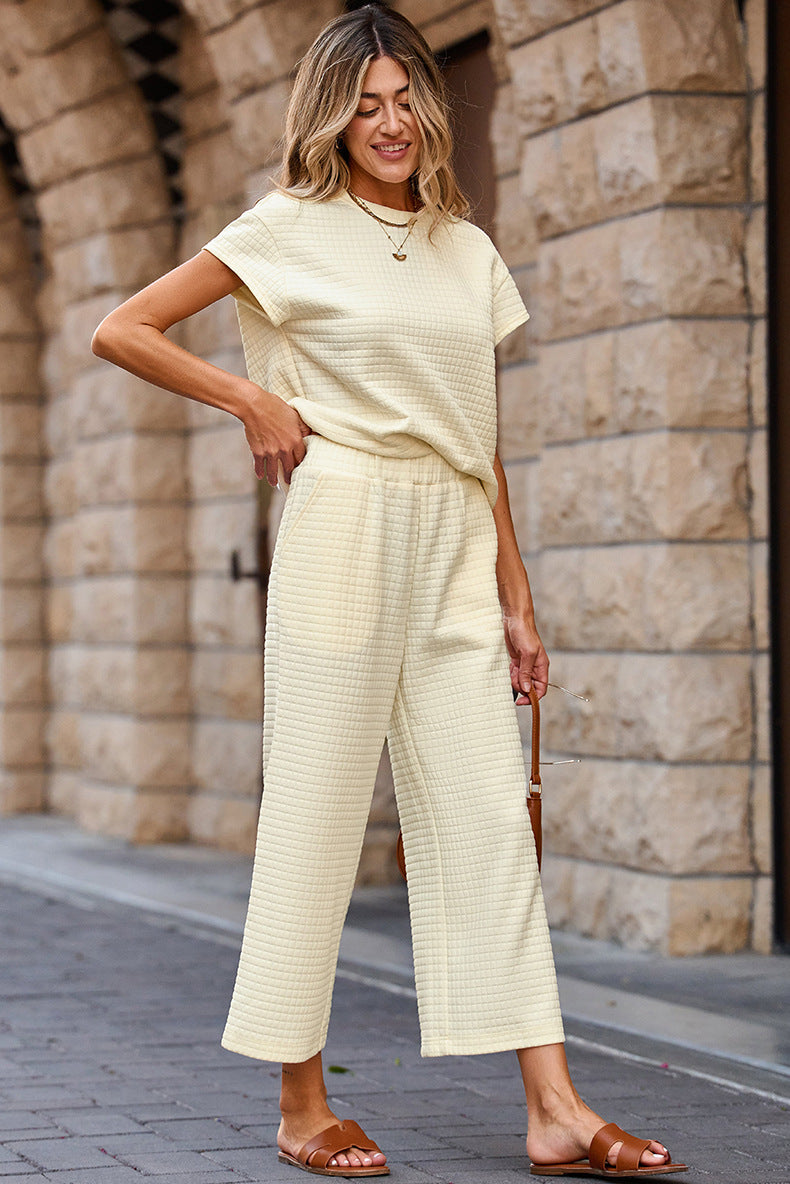 Textured Top and Wide-leg Pants Set