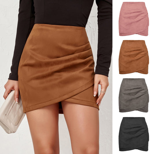 Faux Suede Wrap Bodycon Midi Skirt