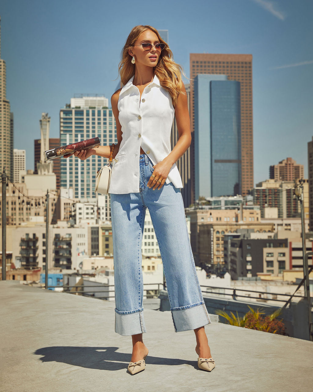 High Rise Straight Cuff Jeans