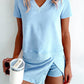 Mineral Wash V Neck Tee Matching Skort Set