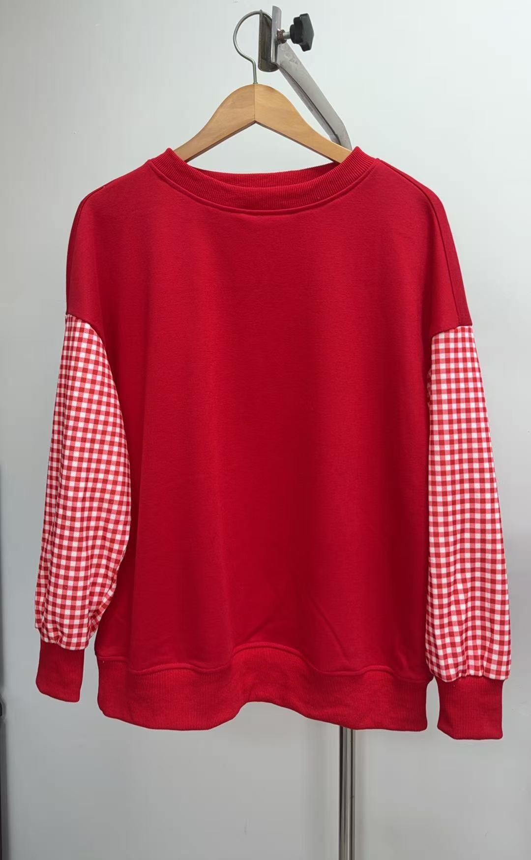 Oversized Gingham Colorblock Long Sleeve Sweatshirt