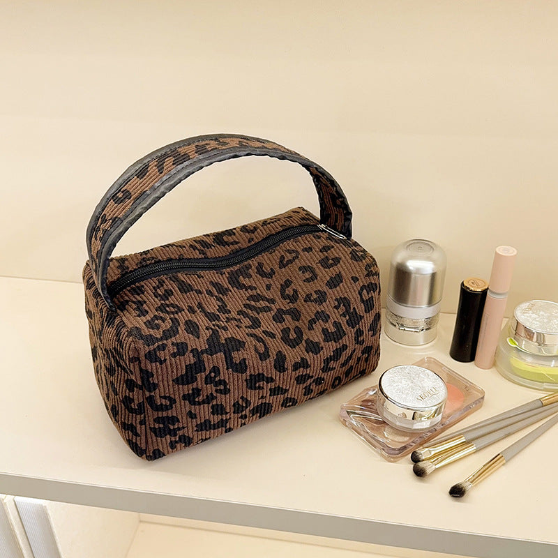 Corduroy Leopard Print Cosmetic Bag