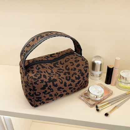 Corduroy Leopard Print Cosmetic Bag