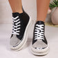 Stitch Rhinestone Lace-Up Shoes