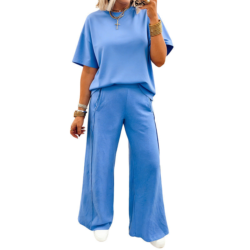 Solid Cover Oversize Tee Pocketed Casual Pants 2pcs Outfit