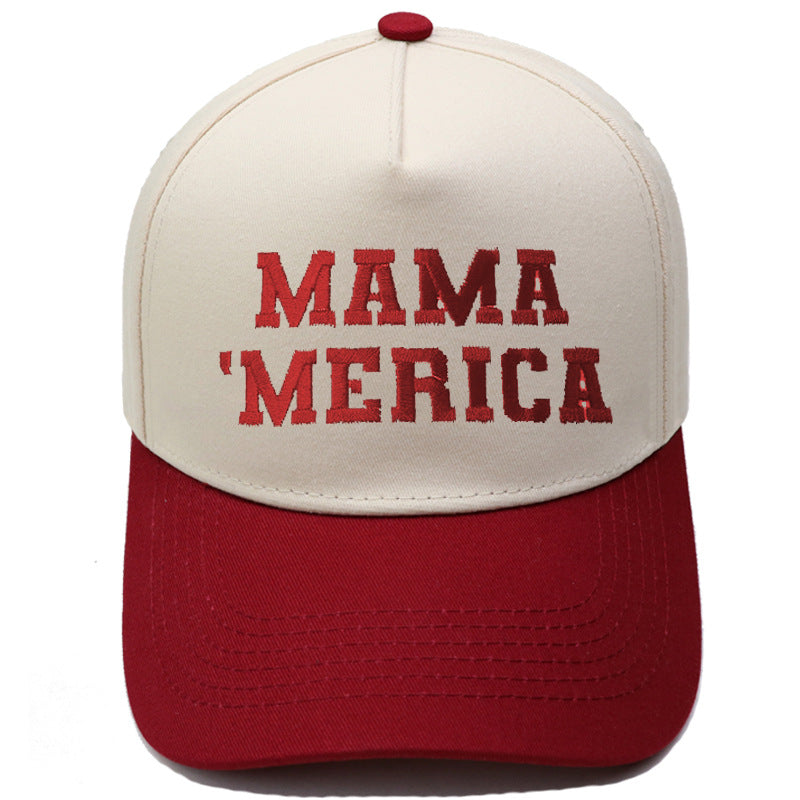 Embroidered "MAMA MERICA" Trucker Hat – Color-Block Structured Baseball Cap