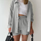 Textured Shirt + Drawstring Shorts 2-Piece Set