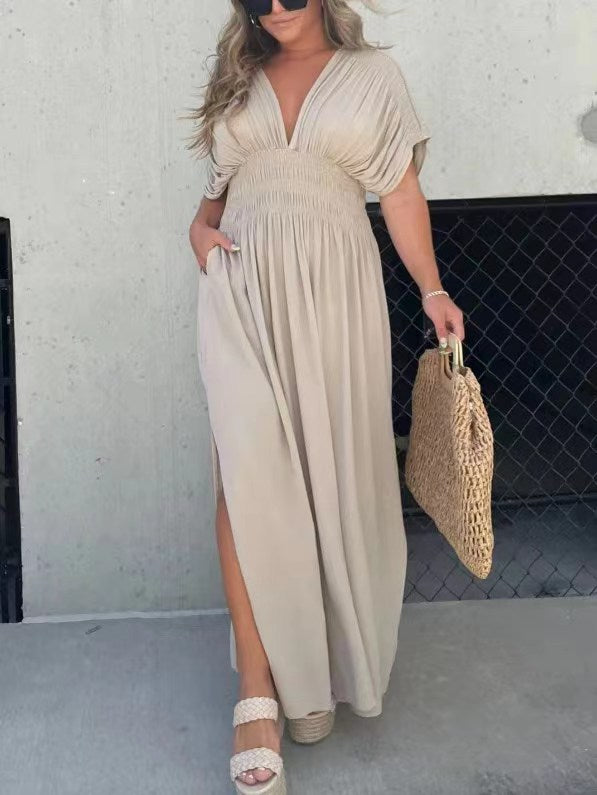 SLIT V-NECK EFFORTLESS MAXI DRESS