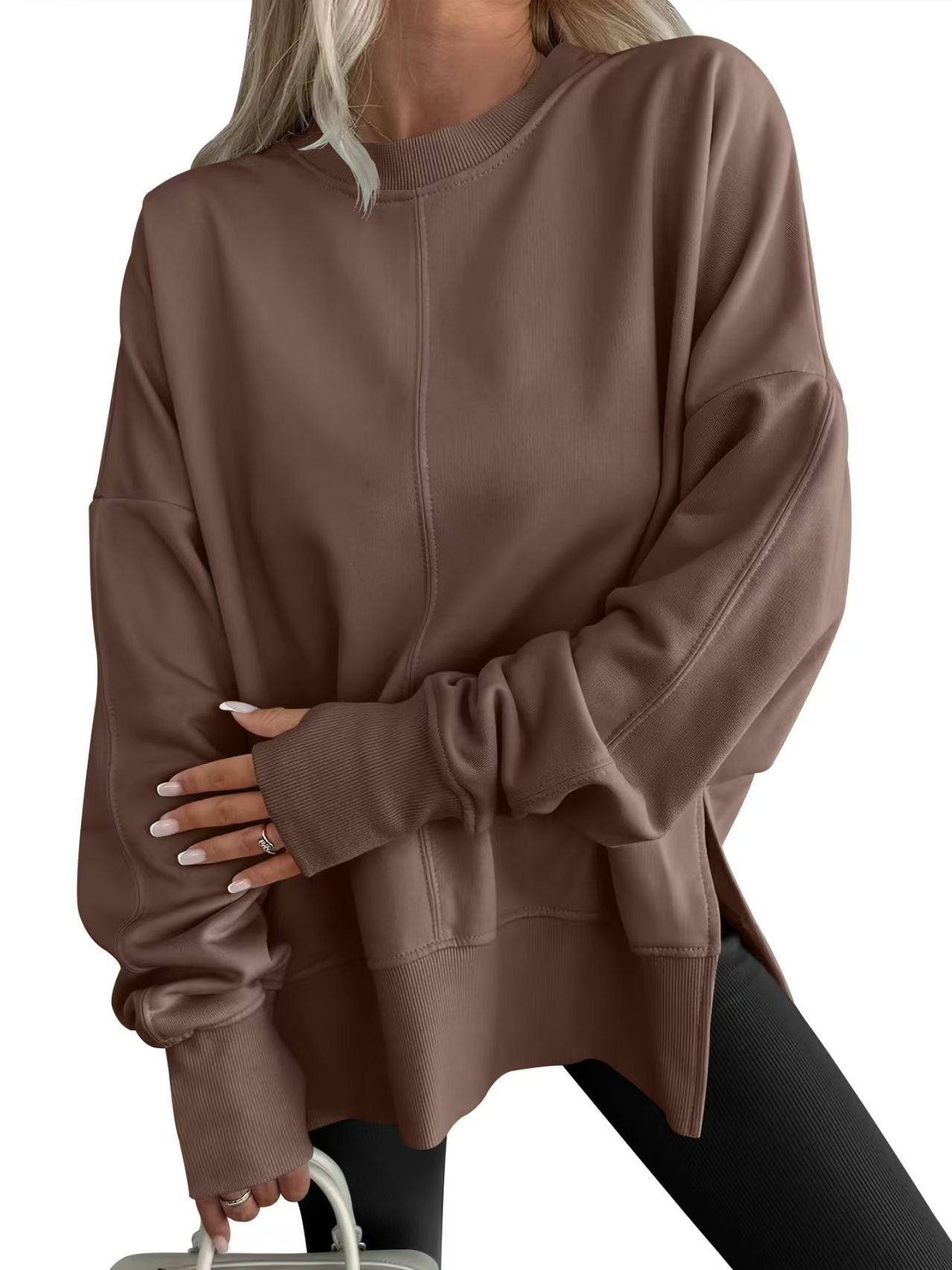 Side-slit Panelled Crew-neck Sweatshirt