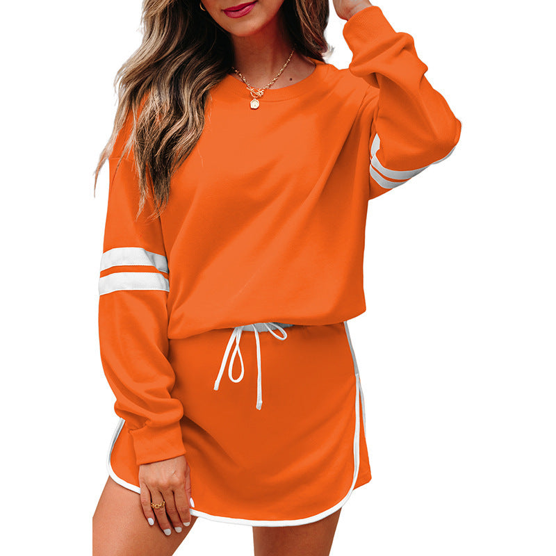 Varsity Stripe Detail Drop Shoulder Pullover Mini Skort Set