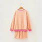 Yellow Stripe Color Block Trim Round Neck Long Sleeve Top Casual Shorts 2pcs Set