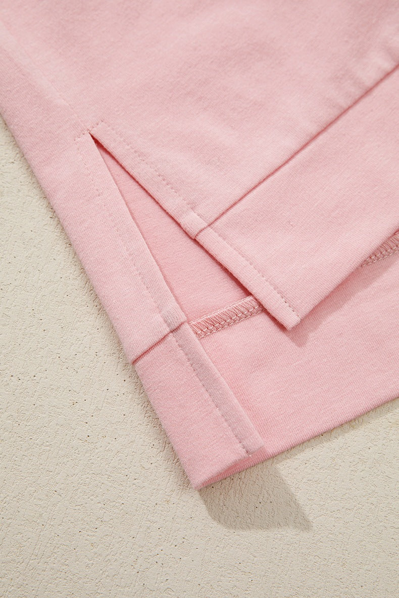 Apricot Color Block Flower Patched Loose T Shirt