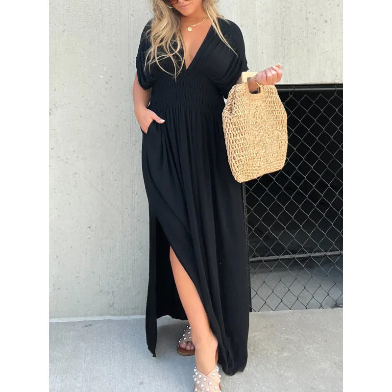 SLIT V-NECK EFFORTLESS MAXI DRESS