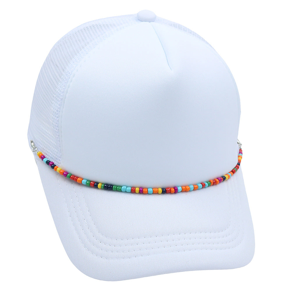 Multicolor Beaded Band Black Trucker Hat