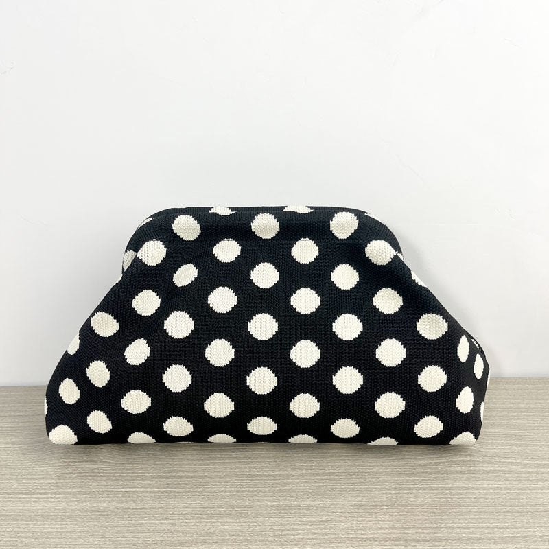 Polka Dot Knitted Kiss-Lock Clutch Bag