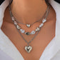 Plated Layered Heart Pendant Irregular Pearl Layered Necklace