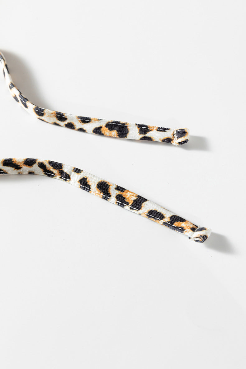 Elastic Cuffs Leopard Contrast Drawstring Hoodie