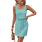 Four Leaf Clover Eyelet Textured Square Neck Drawstring Mini Dress