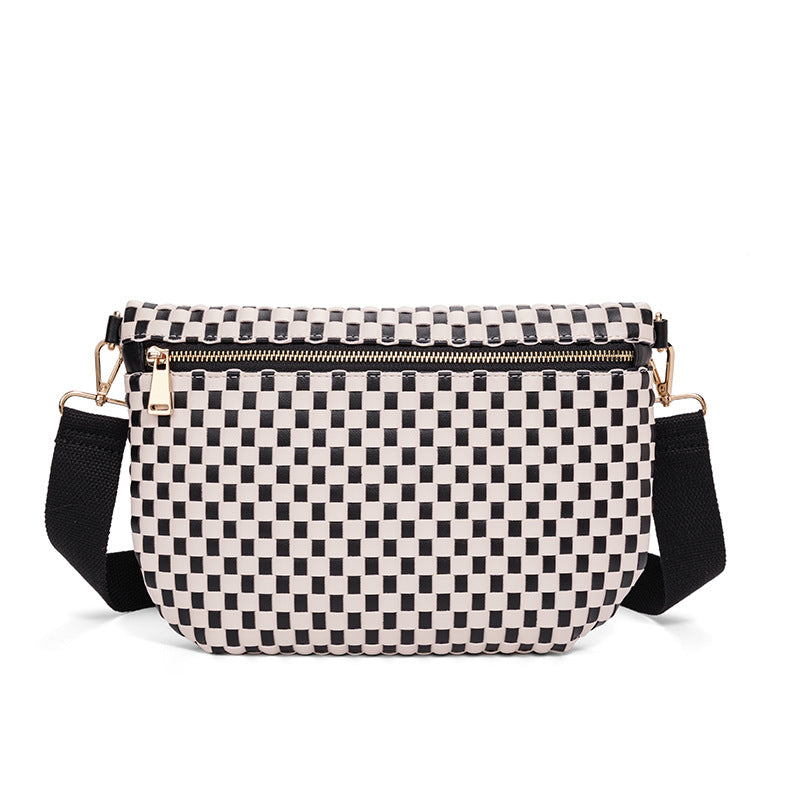 Checkered Woven Crossbody Fanny Pack