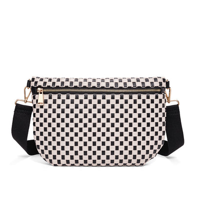 Checkered Woven Crossbody Fanny Pack