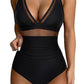 Leopard Mesh Insert V Neck High Waist Monokini