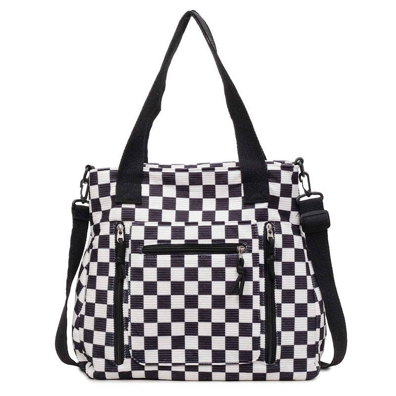 Checker Canvas Tote Bag Corduroy Bag