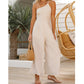 Asymmetric Thin Straps One-shoulder Wide Leg Jumpsuit