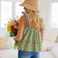 Green Fashion Printed Knot Straps Babydoll Tank Top