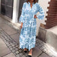 Stand Collar Trumpet Sleeve Printed Dress