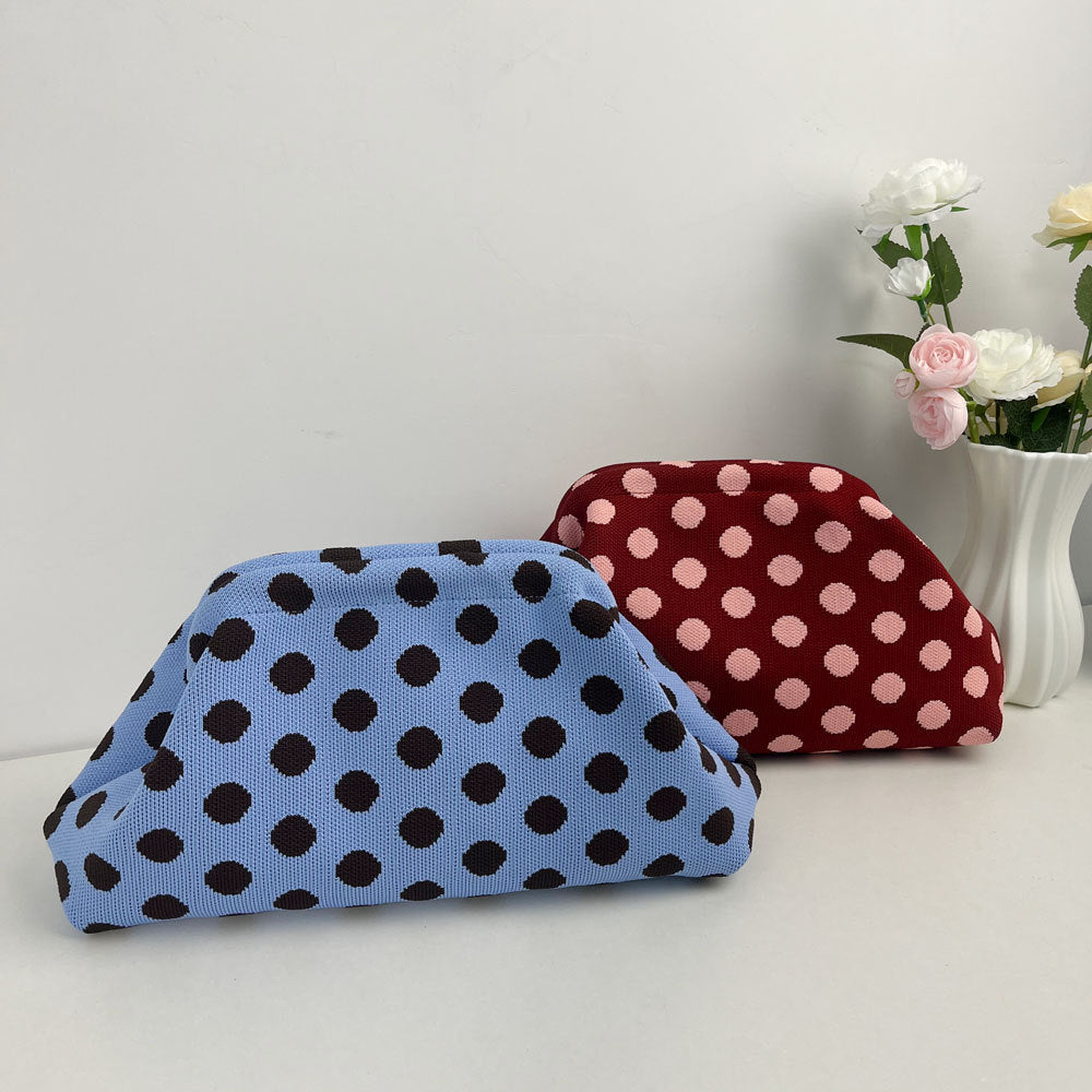 Polka Dot Knitted Kiss-Lock Clutch Bag