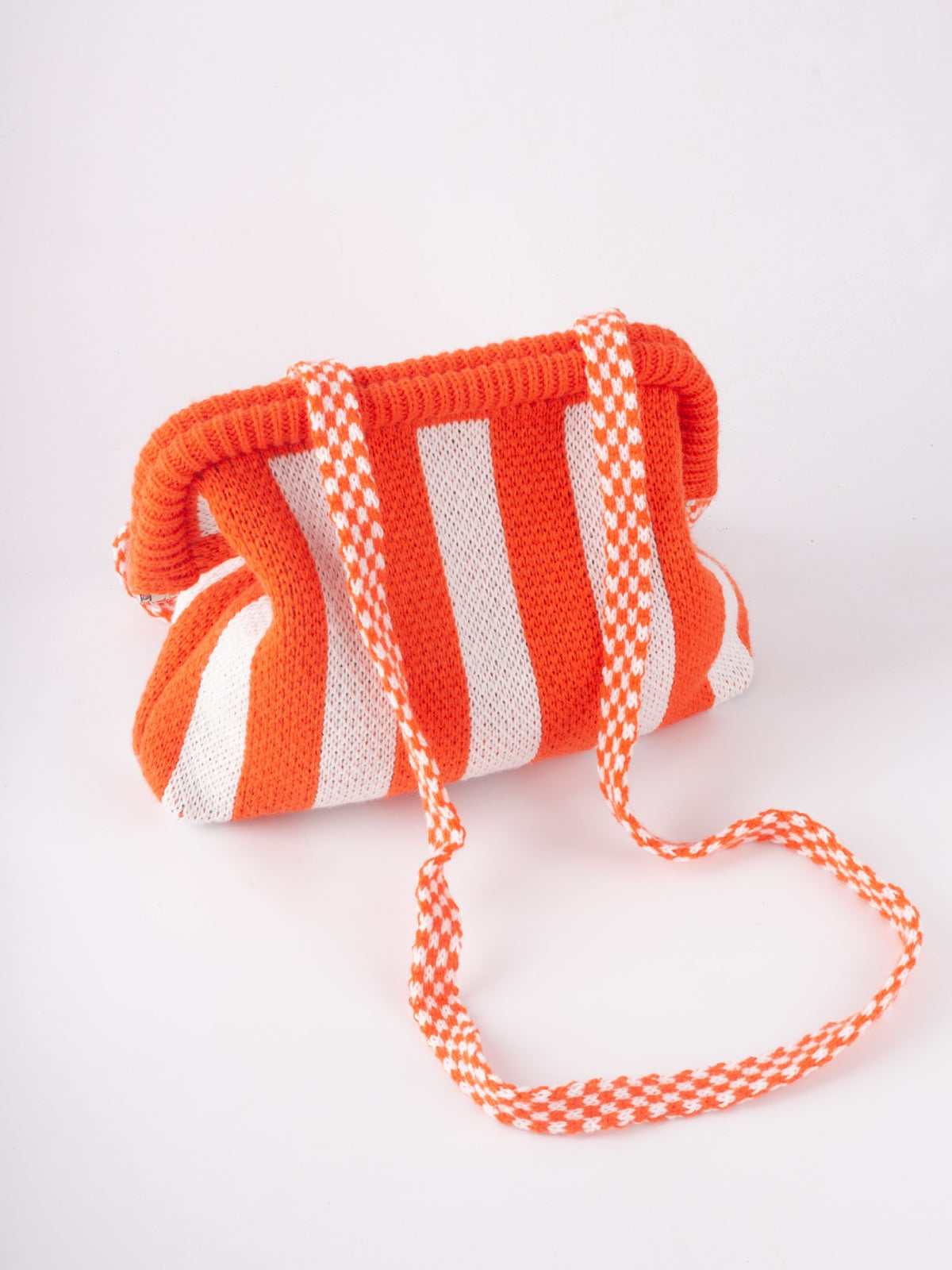 Striped Knit Cloud Frame Clutch Crossbody Bag