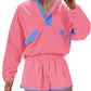 Contrast Color Stitching Long-sleeved Top and Shorts Set(moq2）