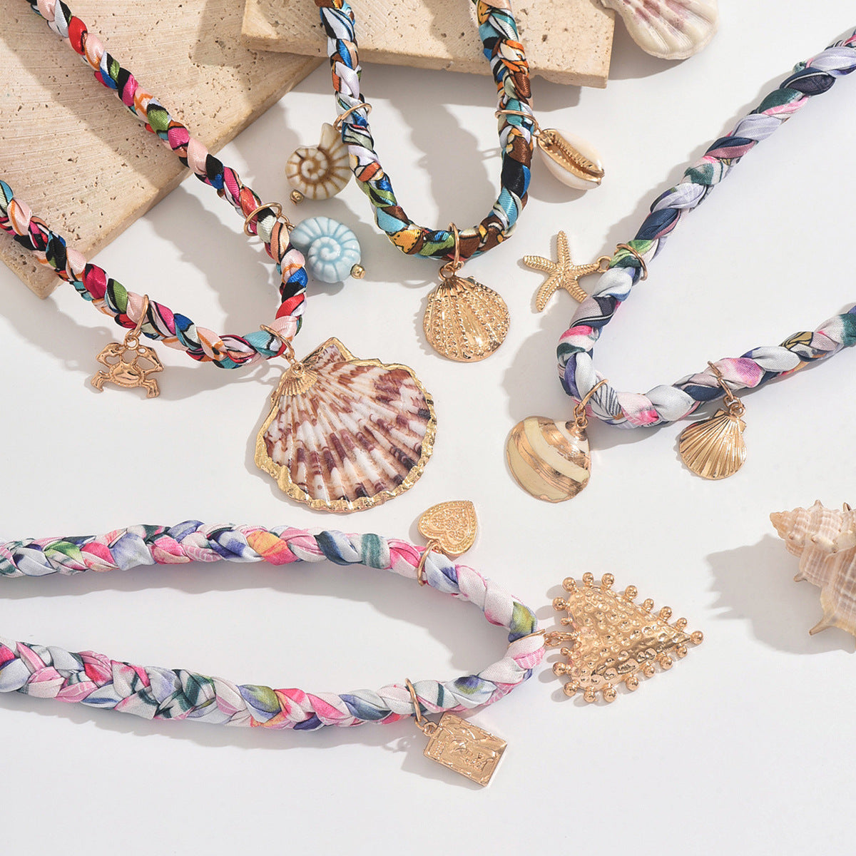 Silk Scarf with Leopard Print Braided Knot Collarbone Chain