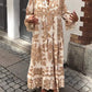 Stand Collar Trumpet Sleeve Printed Dress