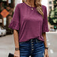 Solid Button Ruffle Sleeve T-shirt