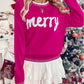 Merry Festive Knit Sweater  Casual Holiday Crewneck Pullover Top