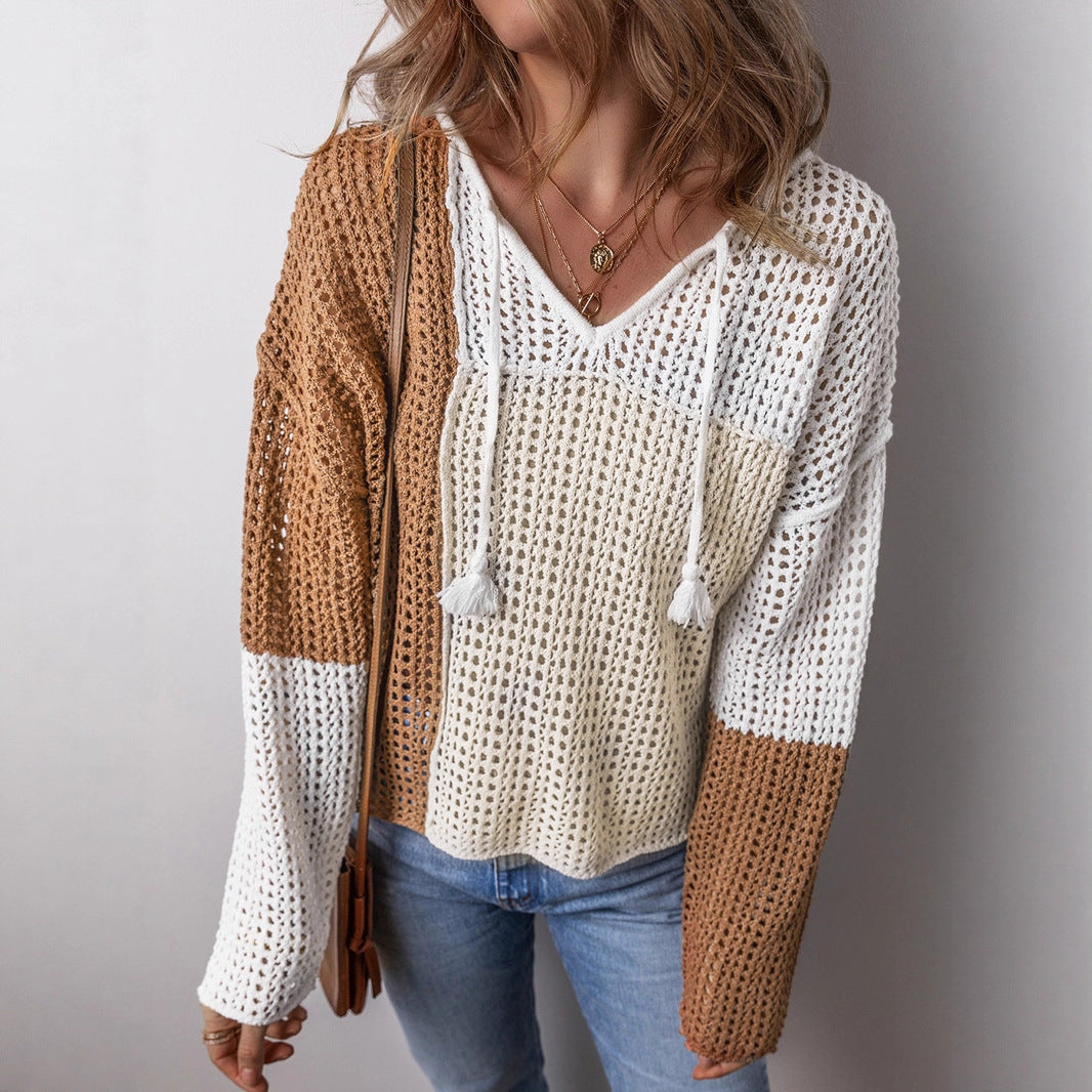 Color-blocked Mesh Sweater for Women