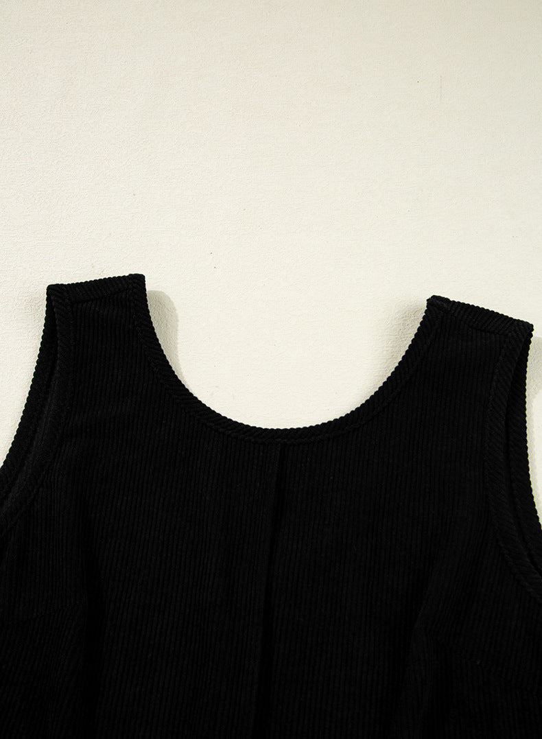 Corduroy Sleeveless Mini Dress With Patched Pockets
