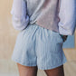 Stripe Drawstring Elastic Waist Casual Denim Shorts