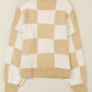 Women's Plus-Size Loose-Fit Color-Block Long-Sleeve Crew-Neck Knit Sweater