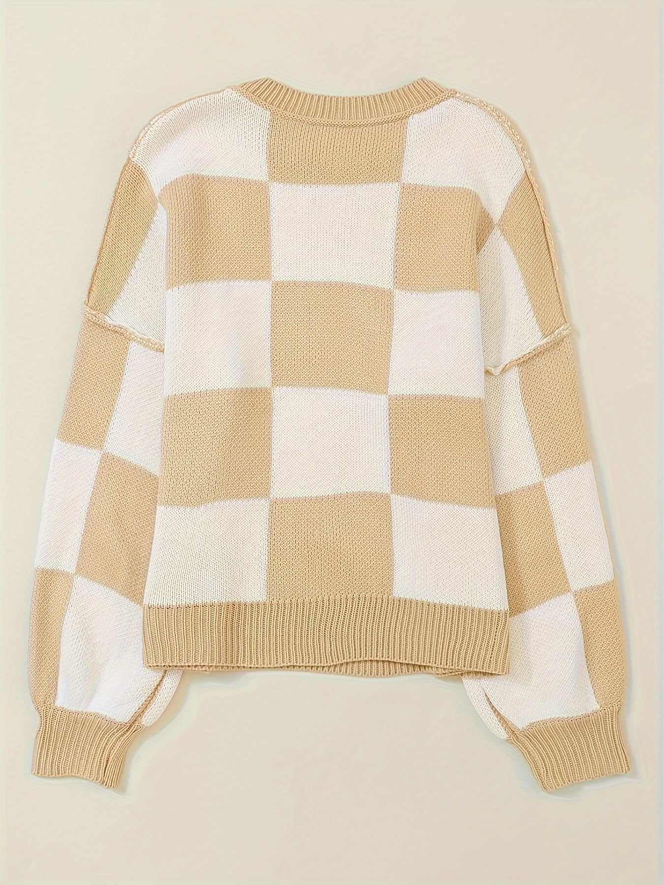 Women's Plus-Size Loose-Fit Color-Block Long-Sleeve Crew-Neck Knit Sweater
