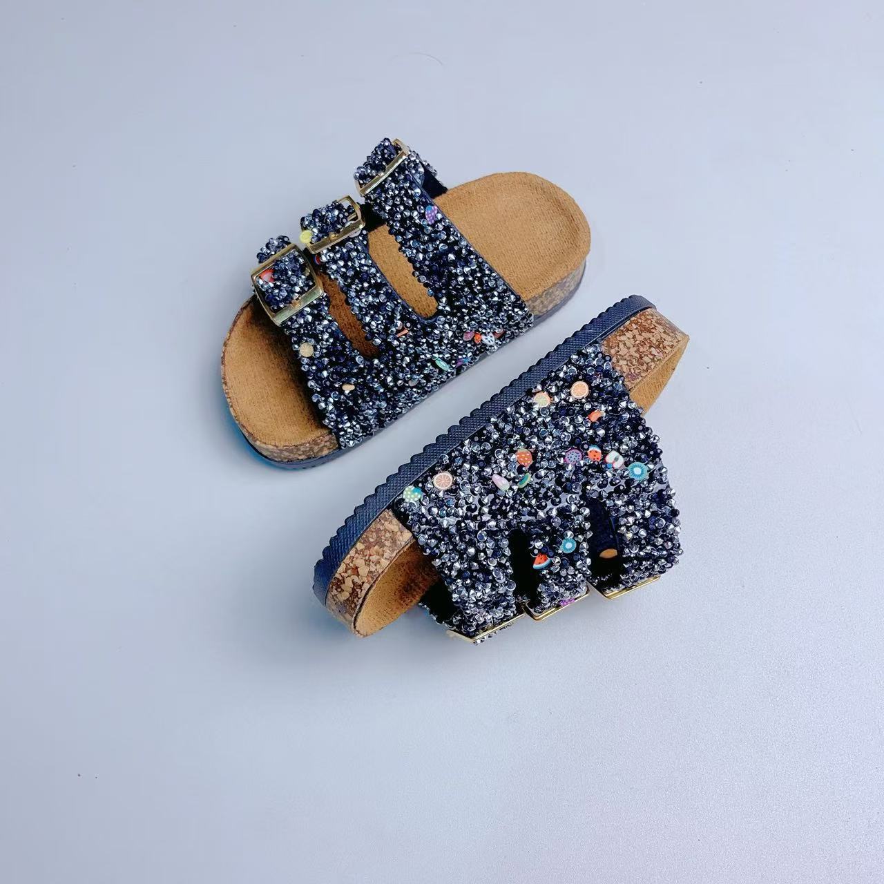 Girls Sparkly Buckle Cork Sandals
