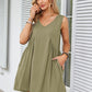 V-neck Sleeveless Pleated Pocket Dress