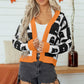 Black Geometric Ghost Print Drop Shoulder Knit Cardigan