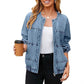 Women's Light Blue Round Neck Zipper Denim Jacket